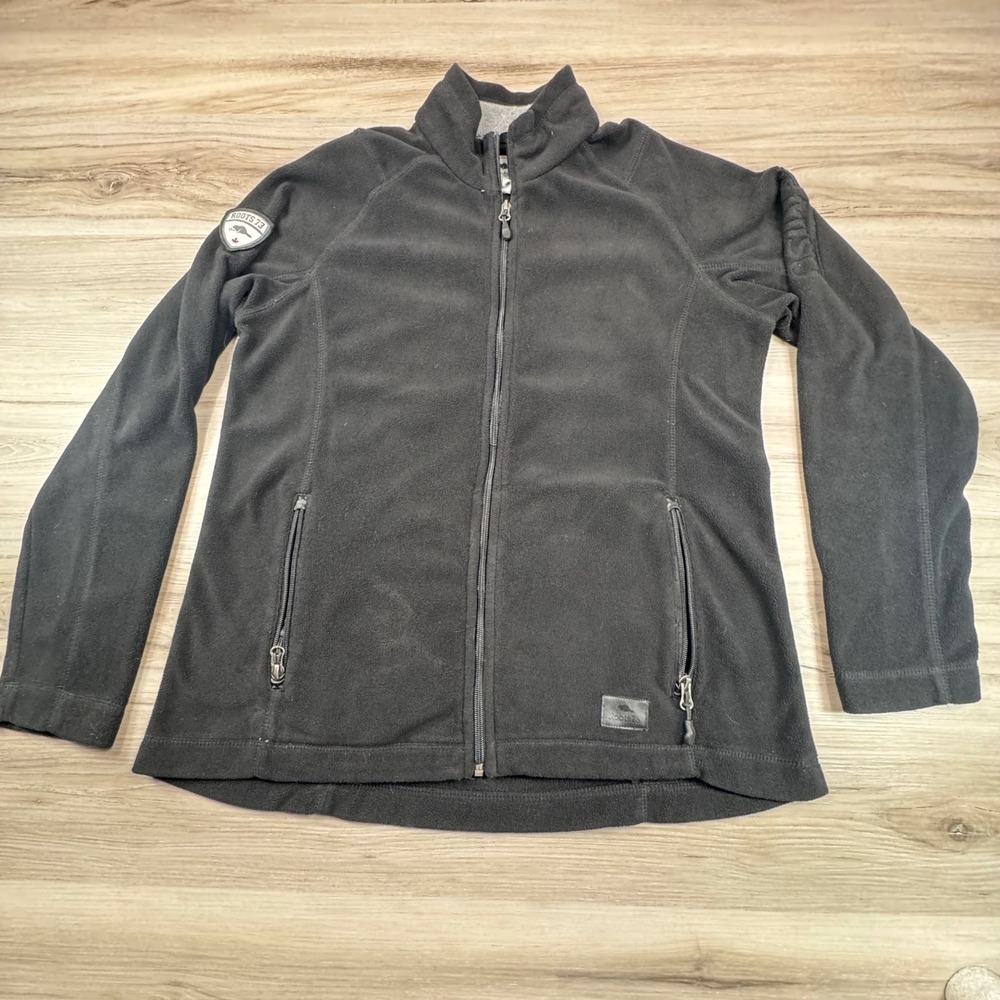 Roots 73 Women's Full Zip Fleece Jacket Black Size‎ Large Gorpcore MISO logo
